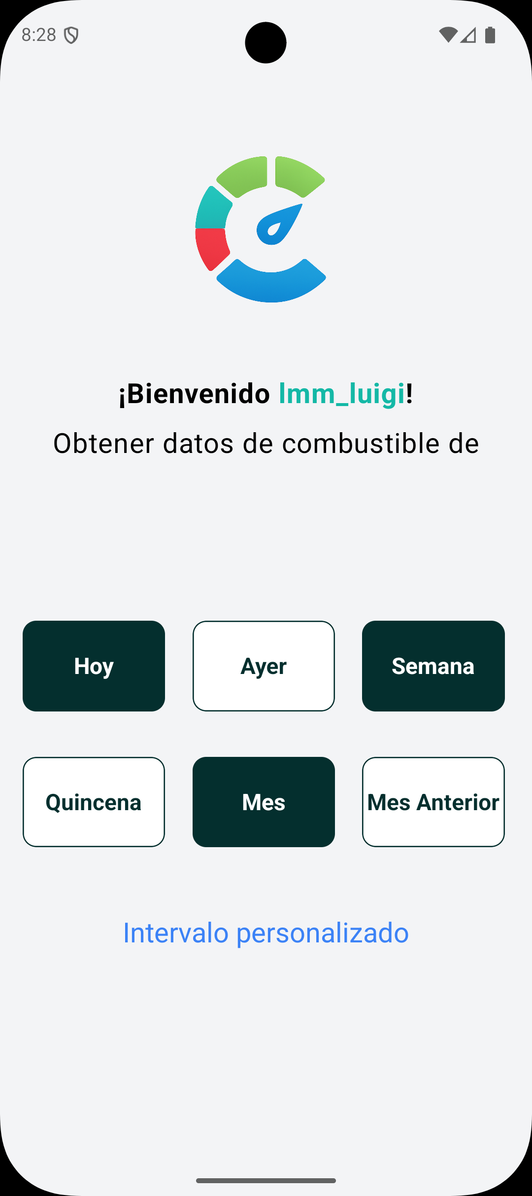 Pantalla de selección de intervalo