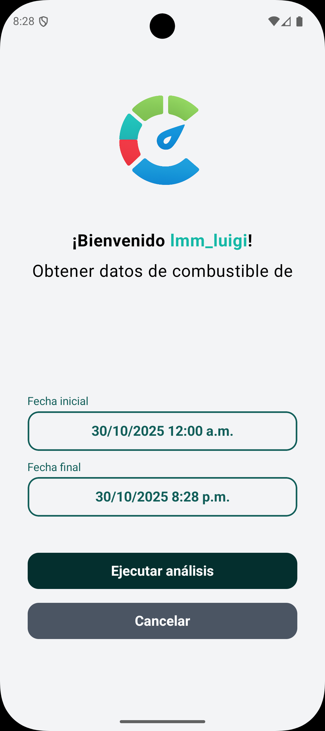 Pantalla de selección de intervalo personalizado
