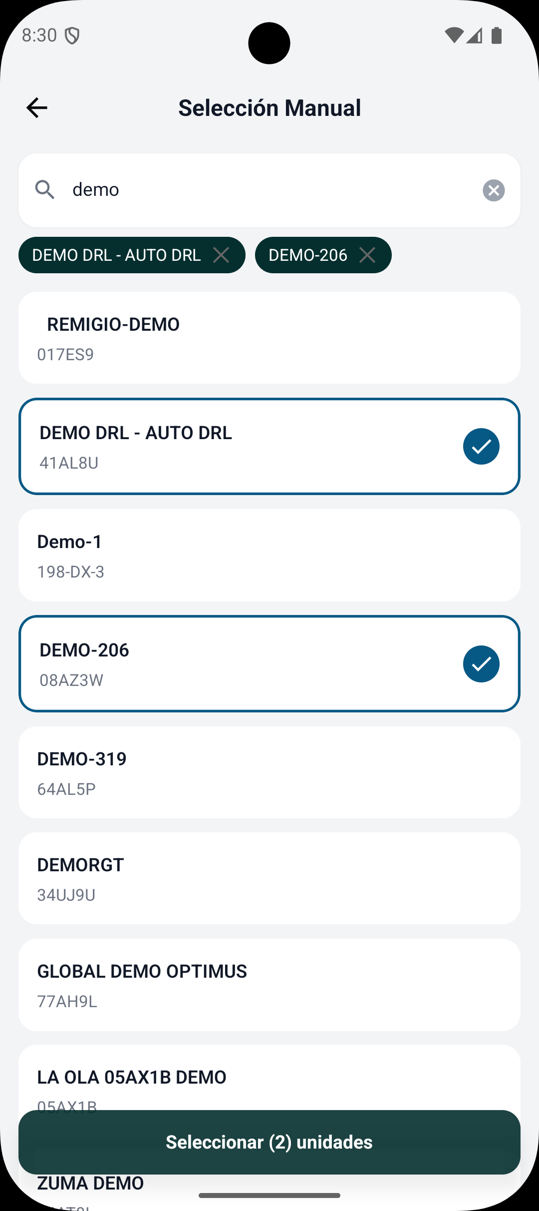 Selección manual de unidades