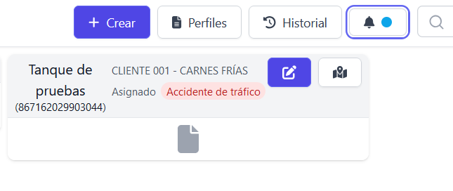 Alerta de incidencia en el panel de monitoreo