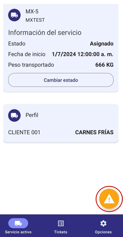 Botón de reporte de incidencia