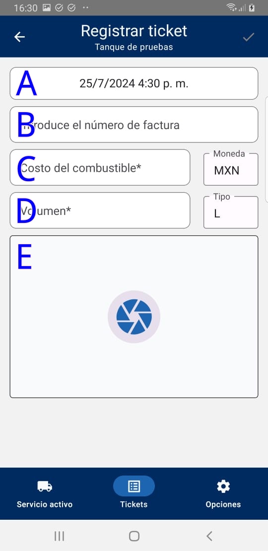 Formulario de registro de ticket