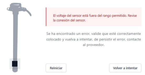 Mensaje de sensor fuera de rango permitido