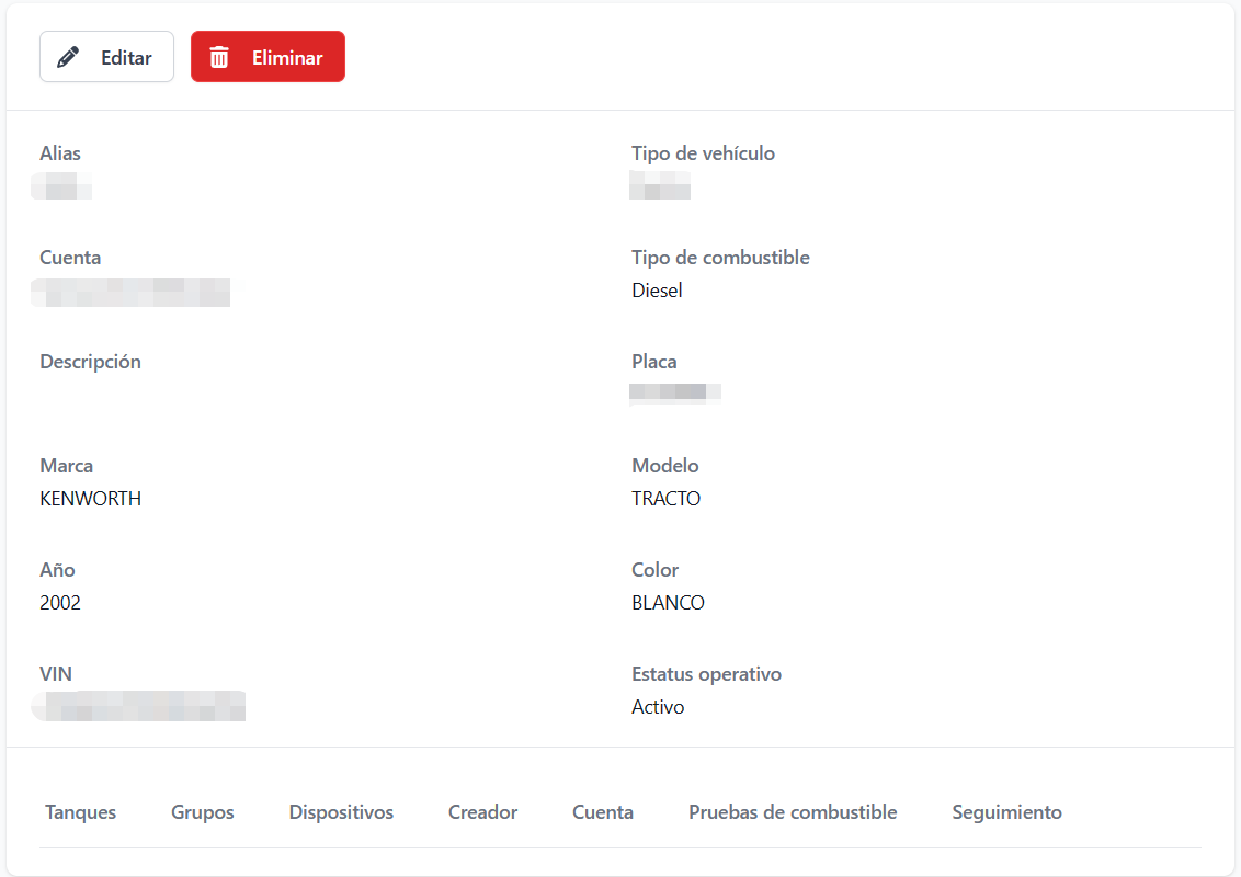 Página de detalles de vehículos