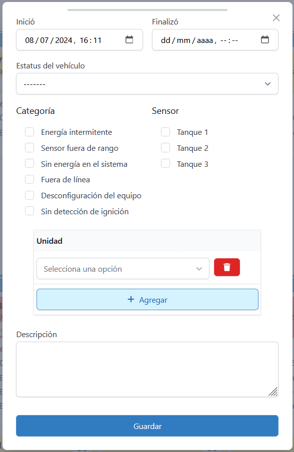 Formulario para registro de averías