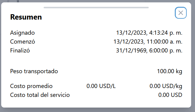 Resumen de finalización del servicio