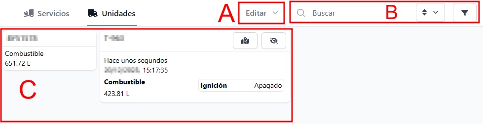 GUI del panel de unidades
