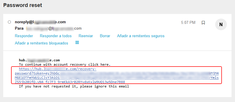Correo de recuperación de contraseña