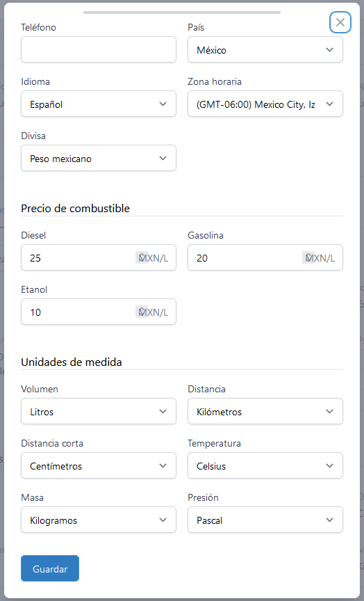 Formulario de configuración