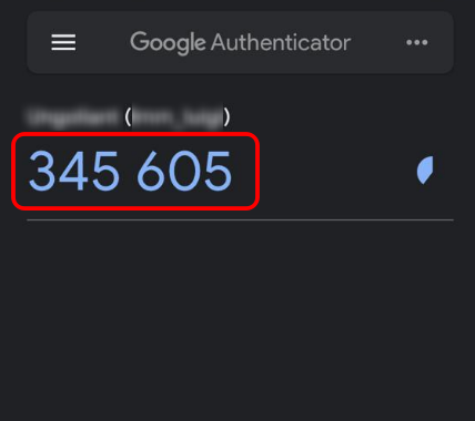 Código generado por Google Authenticator