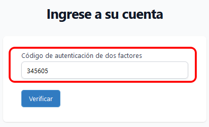 Campo para el código de autenticación