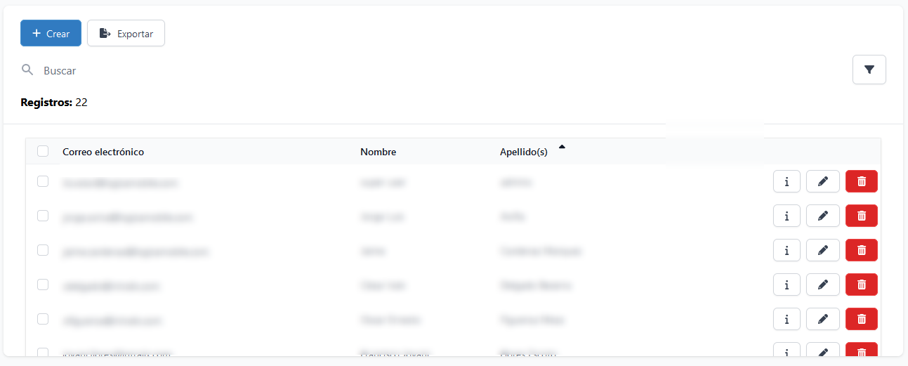 Página de tabla de usuarios