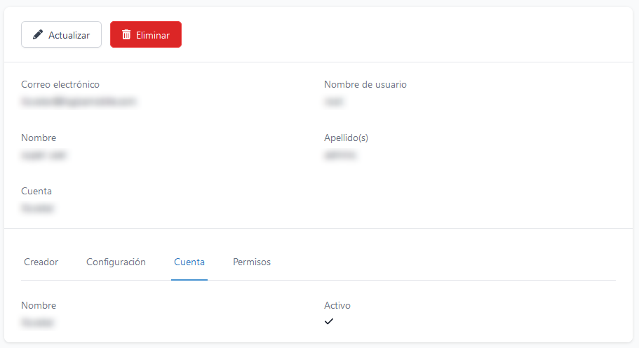 Página de detalles de usuario