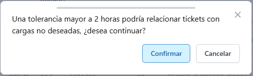 Aviso de tolerancia alta