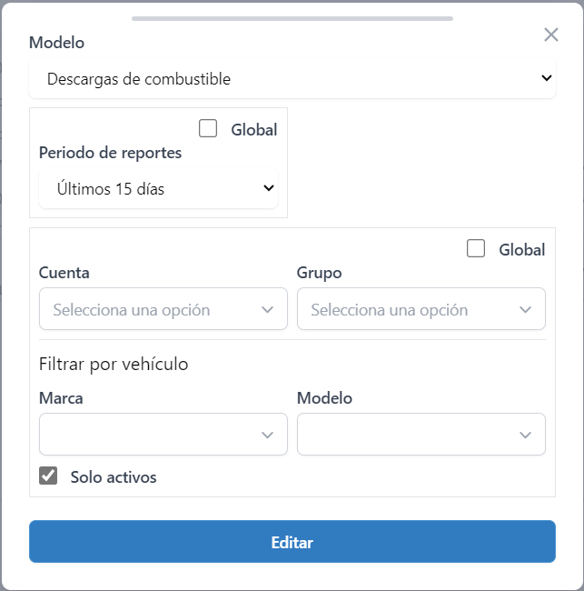 Configuración de tabla de descargas