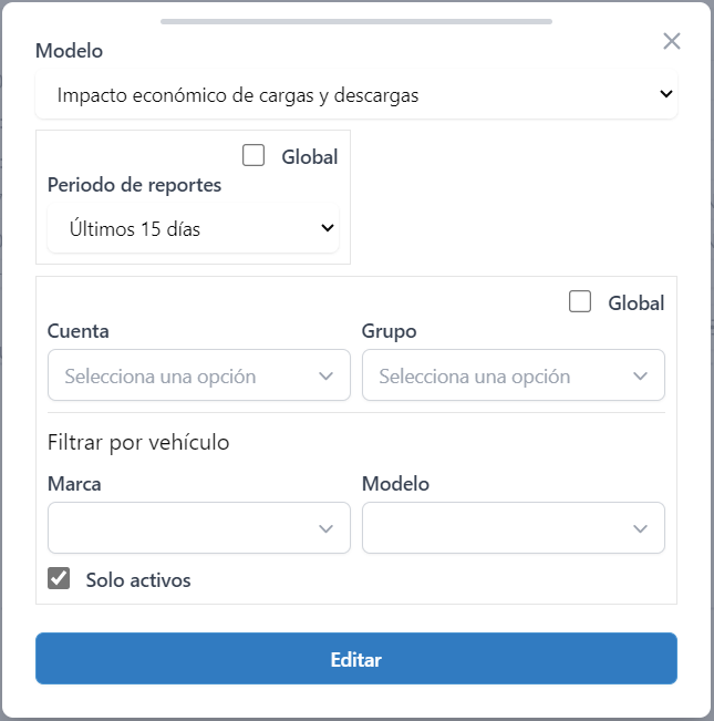 Configuración de impacto de cargas y descargas